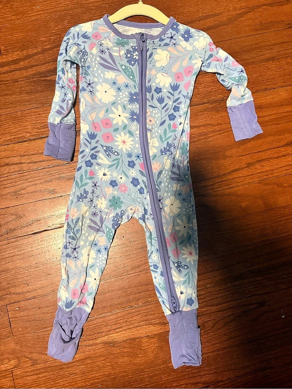 Little Sleepies Zippy Floral Footed Pajamas Blue & Purple 6-12 Months